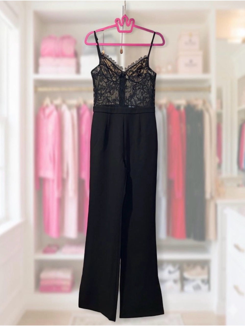 Miss Circle Black Lace Bodice Wide-Leg Jumpsuit